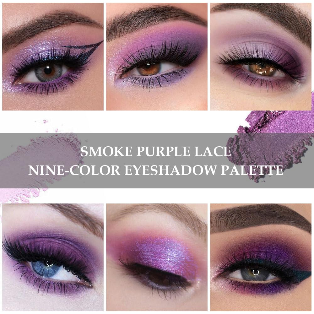 9 Color Matte Shimmer Eyeshadow Palette Purple Silver White Tan Grape High Pigment Brown - Image 2