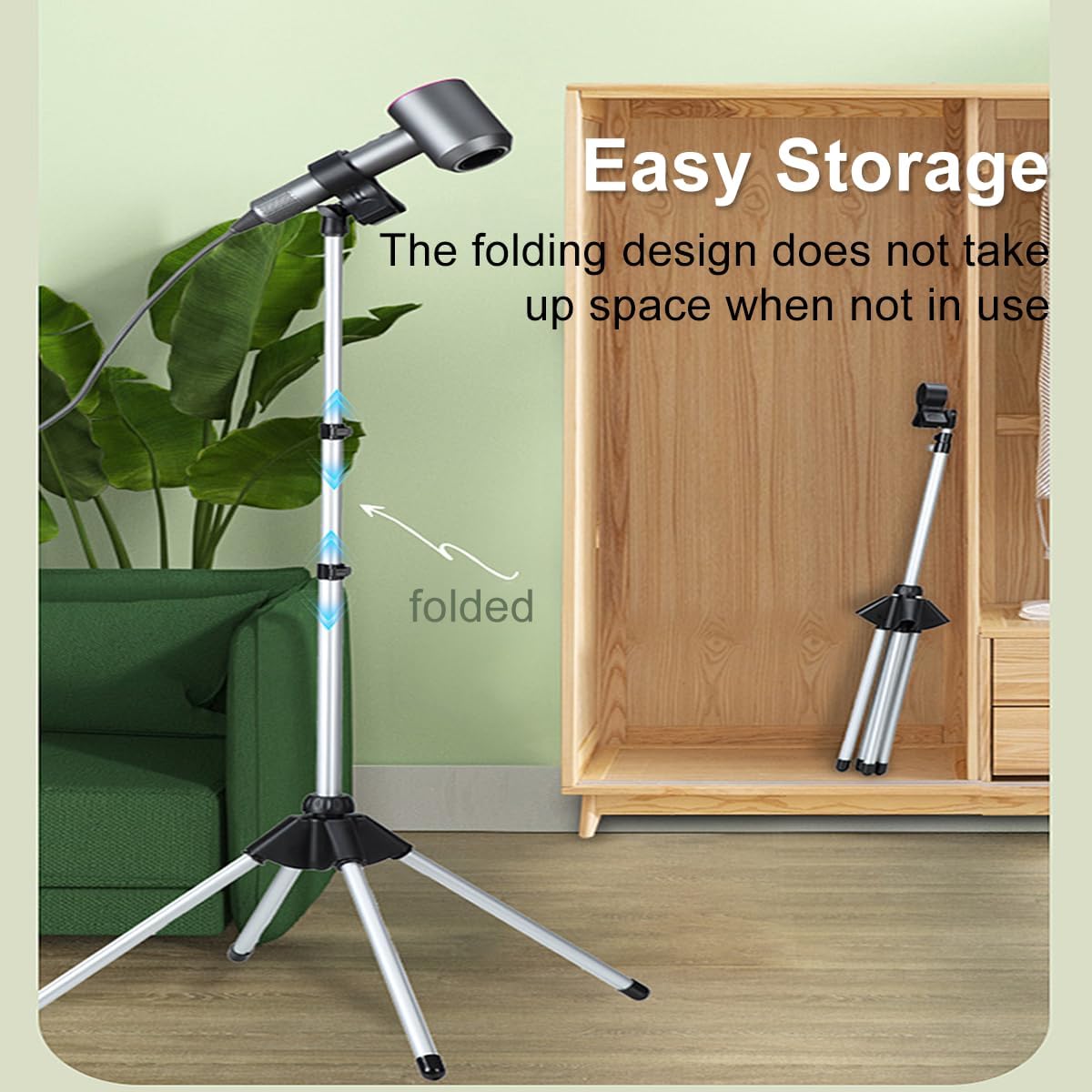 Hair Dryer Stand Hands Free, Portable Hair Dryer Holder Stand with Clamp & Non-Slip Quadpod, 63in/160CM Adjustable Floor Blower Stand Holder, Heavy Duty 360° Rotatable Foldable Lazy Hairdryer Standup - Image 7