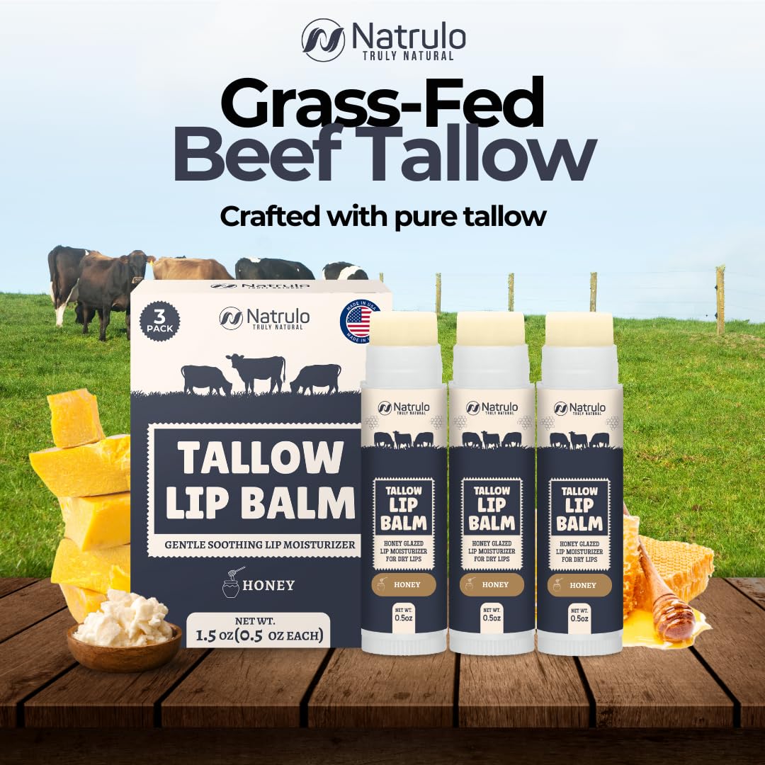 Beef Tallow Lip Balm – Natural Tallow Beeswax Chapstick – Hydrating Moisturizer Grass Fed Bison Tallow Balm Lip Care – Soothes Chapped Dry Lips, Sensitive Skin – Long Lasting Vitamin Rich USA-Made 3Pk - Image 2