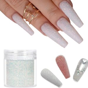 Laza White Nail Shimmer Snow Powder Diamond Dust Ultra-fine Sequins PET Flakes Pixie Sparkle Fairy Shiny Nail Art Decoration Sugar Glitter for French Manicure