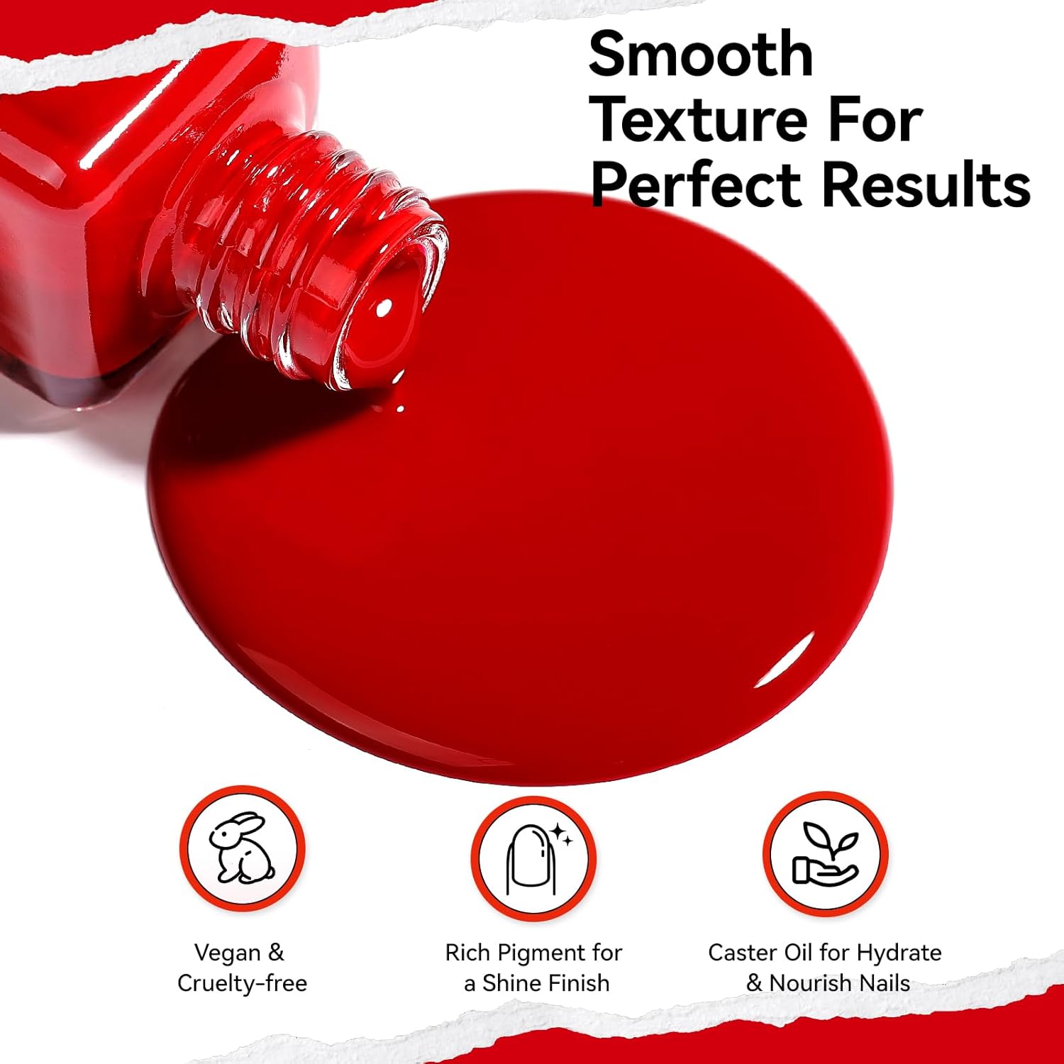 Red Nail Polish French Nail Art Regular Nail Polish 9-Toxic Free Vegan Enrich with Castor Oil Fast Dry Classic Toe Fingernail Polish Manicure Salon DIY Design at Home Gift for Girls Woman - Image 2