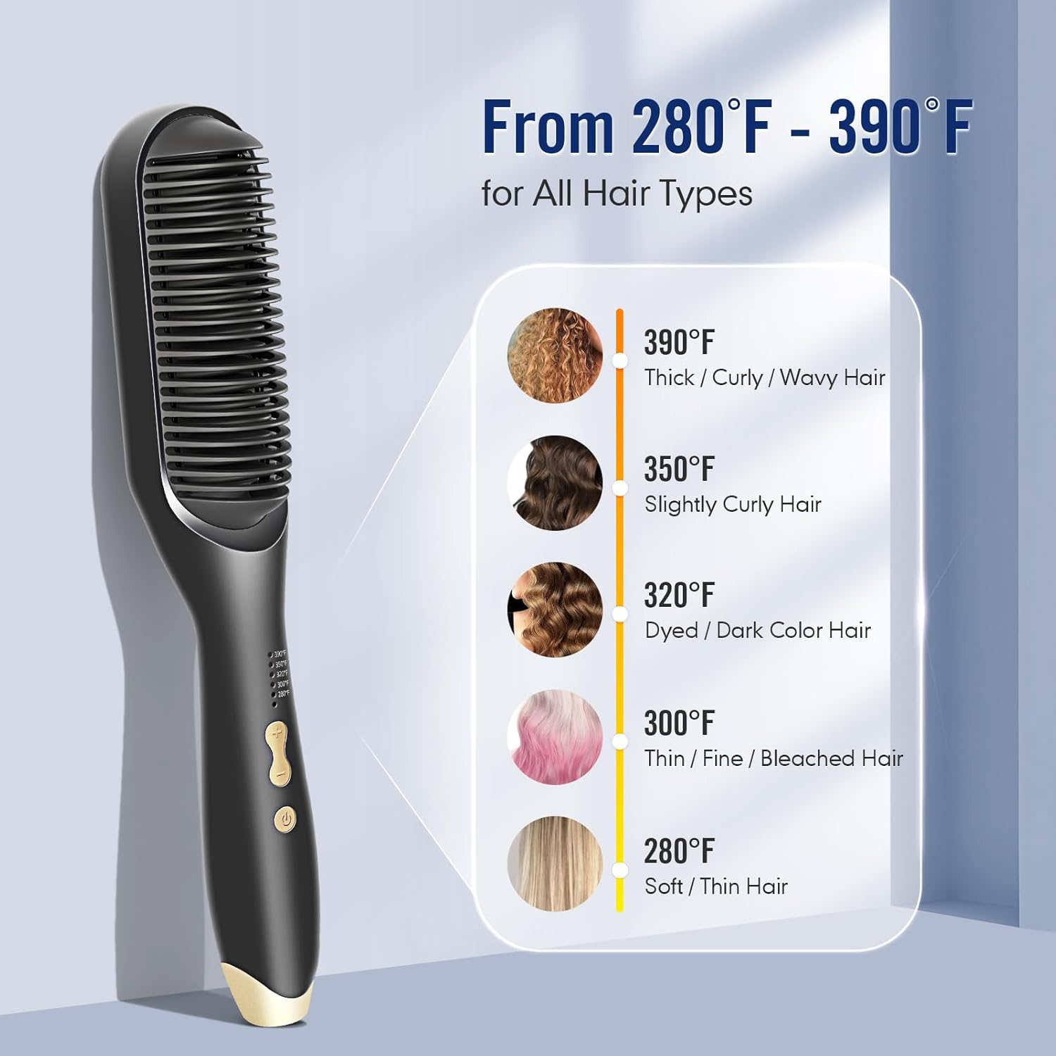 Hair Straightener Brush-Ionic Hair Brush Straightener for Women with 5 Temp Settings,Fast Heating & Dual Voltage Hair Straightening Comb,Anti-Scald & Auto-Shut Off (Black) - Image 5