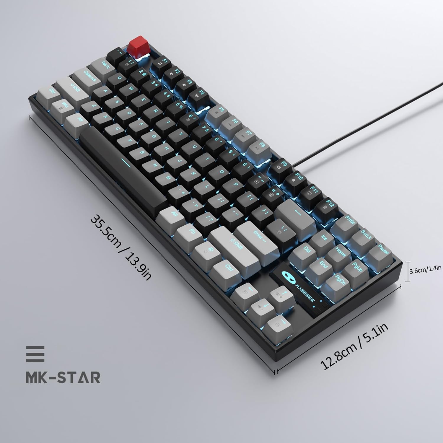 MageGee 75% Mechanical Gaming Keyboard, Red Switch, LED Blue Backlit, 87 Keys Compact TKL Wired Computer Keyboards for Windows Laptop PC Gamer - Black/Grey - Image 9