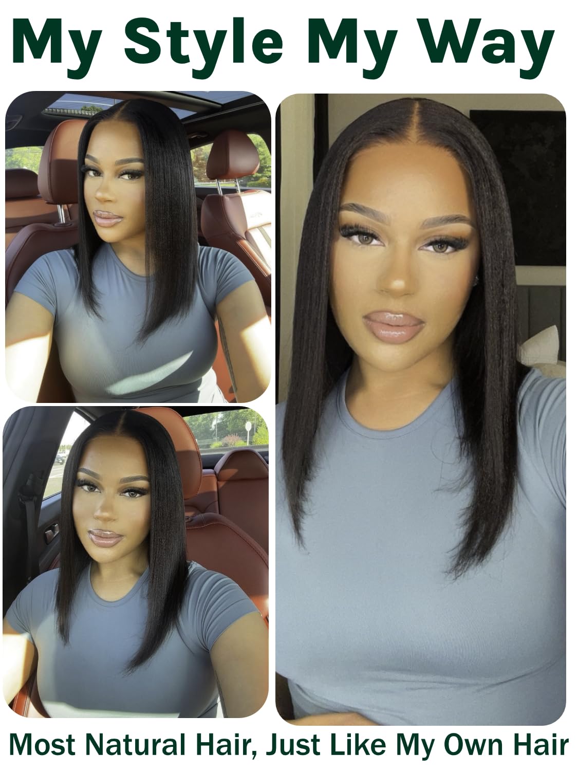 KLAIYI Yaki Straight Bob Wig Bye Bye Knots Glueless Pre Everything 13x4 Lace Frontal Wigs Human Hair Pre Cut Pre Plucked Pre Bleached Put On and Go Wigs for Beginners 30S Easy to Wear Kinky Wig 14Inch - Image 7