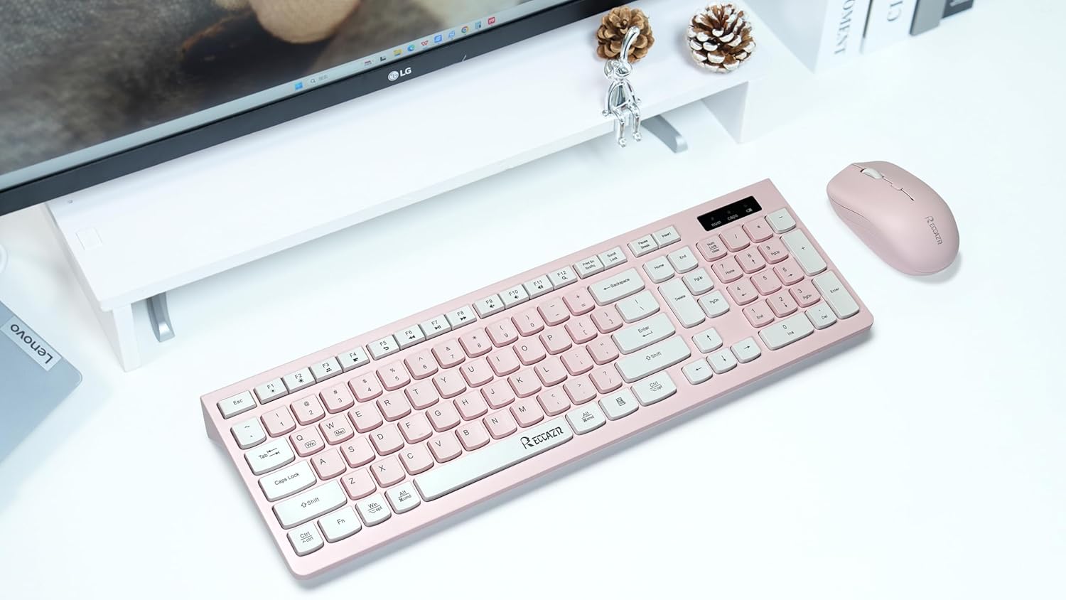 Wireless Keyboard and Mouse Combo, Reccazr 2.4G Full-Sized Keyboard and Mouse Cordless, 3 DPI Adjustable Mouse, Dual-System Keyboard for Computer/Laptop/Windows/Mac (Pink & White) - Image 7