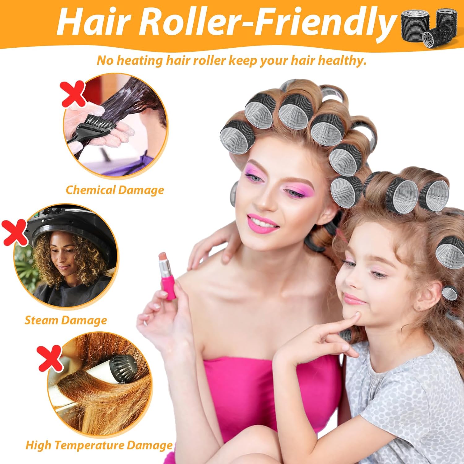 39PCS Self Grip Hair Rollers Curlers 3 Sizes Black Hair Roller 2.5in, 1.9in, 1.4in, Jumbo Curlers Roller with 12PCS Duckbill Clips Hair Rollers for Long Medium Short Thick Fine Volume Bangs - Image 3