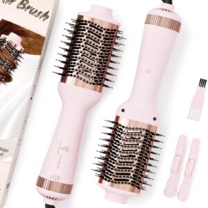 Big Size Dual Voltage Hot Air Brush Dryer, 4 in 1 Ionic Blowout Hair Dryer Brush & Styler Volumizer with 75MM Oval Titanium Barrel for Long & Thick Hair