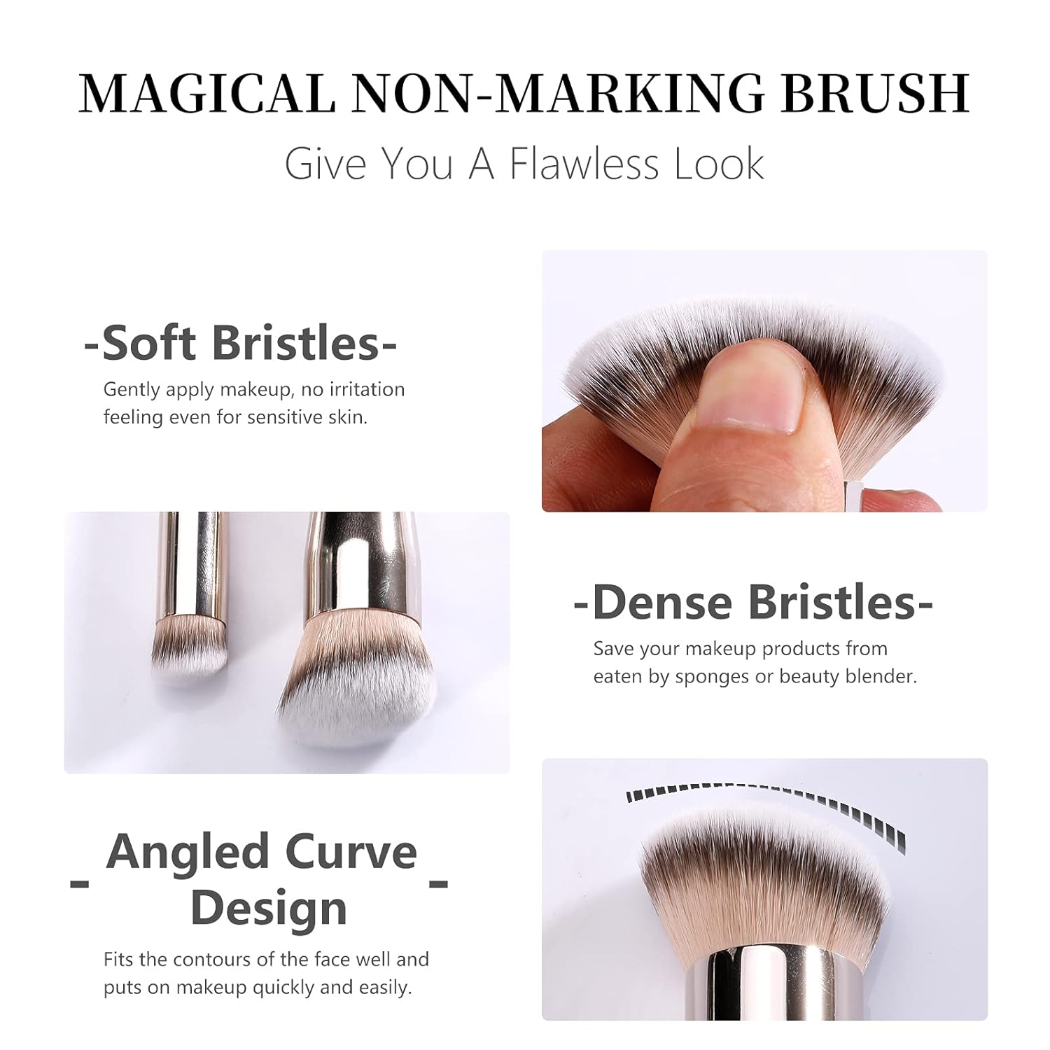 Under Eye Concealer Brush & Foundation Brush for Liquid Makeup, 2PCS Dense Synthetic Angled Kabuki Blending Makeup Brush, for Liquid, Cream and Setting Powder - Image 4