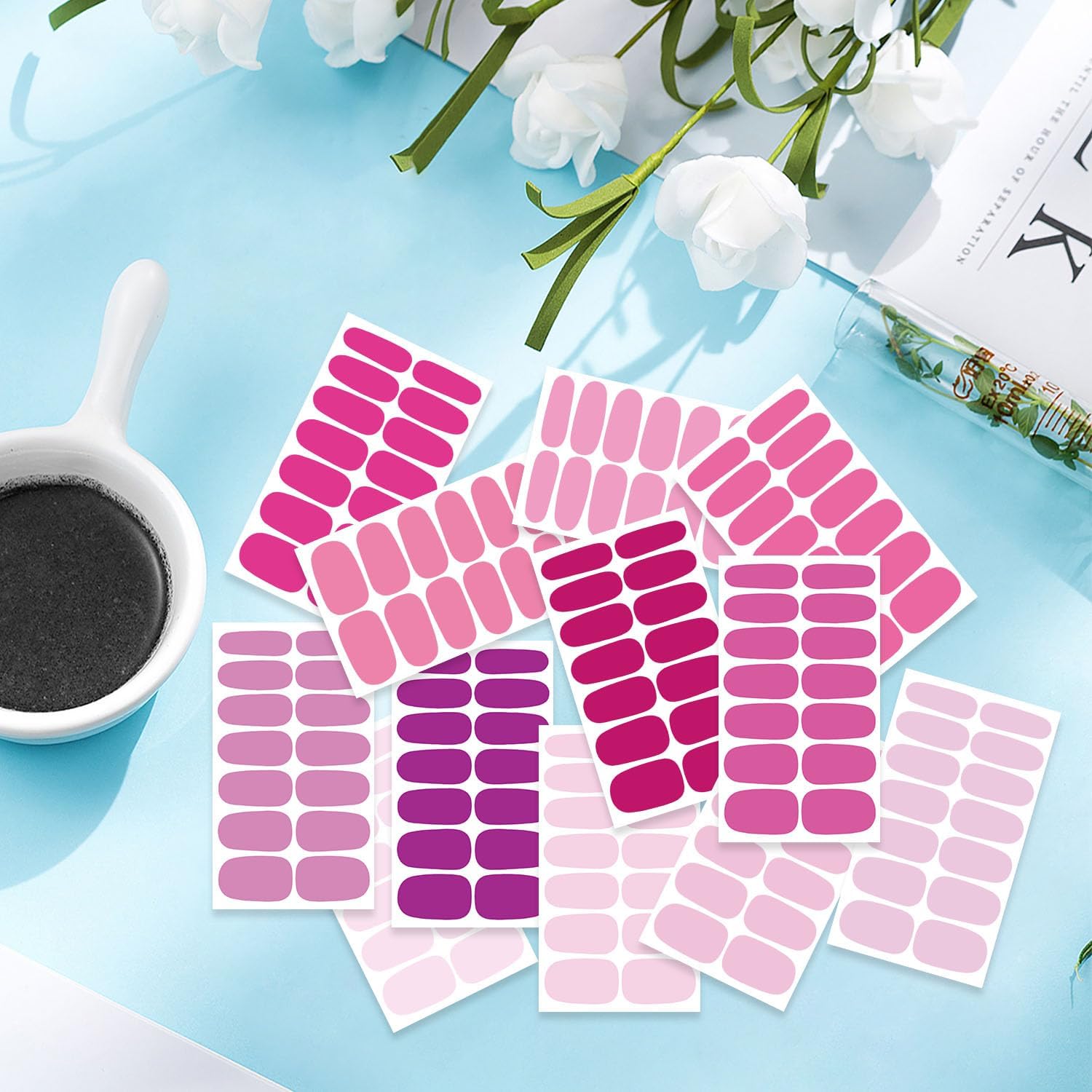 20 Sheets 280 Pcs Mix-Color Solid Nail Polish Strips for Women Girls Nails Stickers Full Nail Wraps Pink Yellow Solid Nail Polish Stickers Nails Stick On Nails Self Adhesive Gel Nail Strips - Image 5