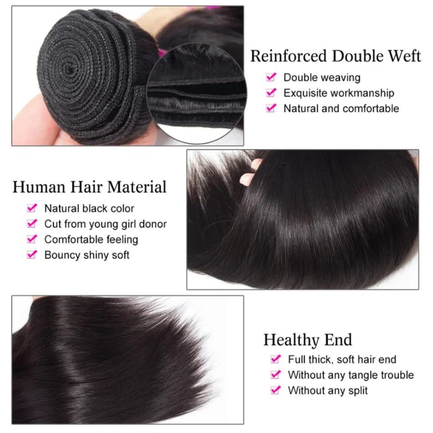 Straight Bundles Human Hair 100% Unprocessed 12A Brazilian Hair 16 18 20 Inch 3 Bundles Deals Human Hair Double Weft Natural Black - Image 5
