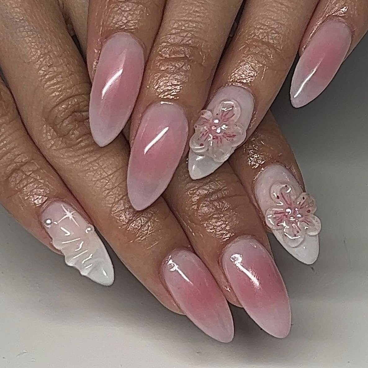 Set 10Pcs -Clear -Gel 3D -Flowers -Nails -Charms Plain No Rhinestone Gems Handmade by Gel, Design For Medium & Long Nail, 3D Flower Nail Art Floral Salon Decor For Women(Medium, ApricotBlossom Clear) - Image 8