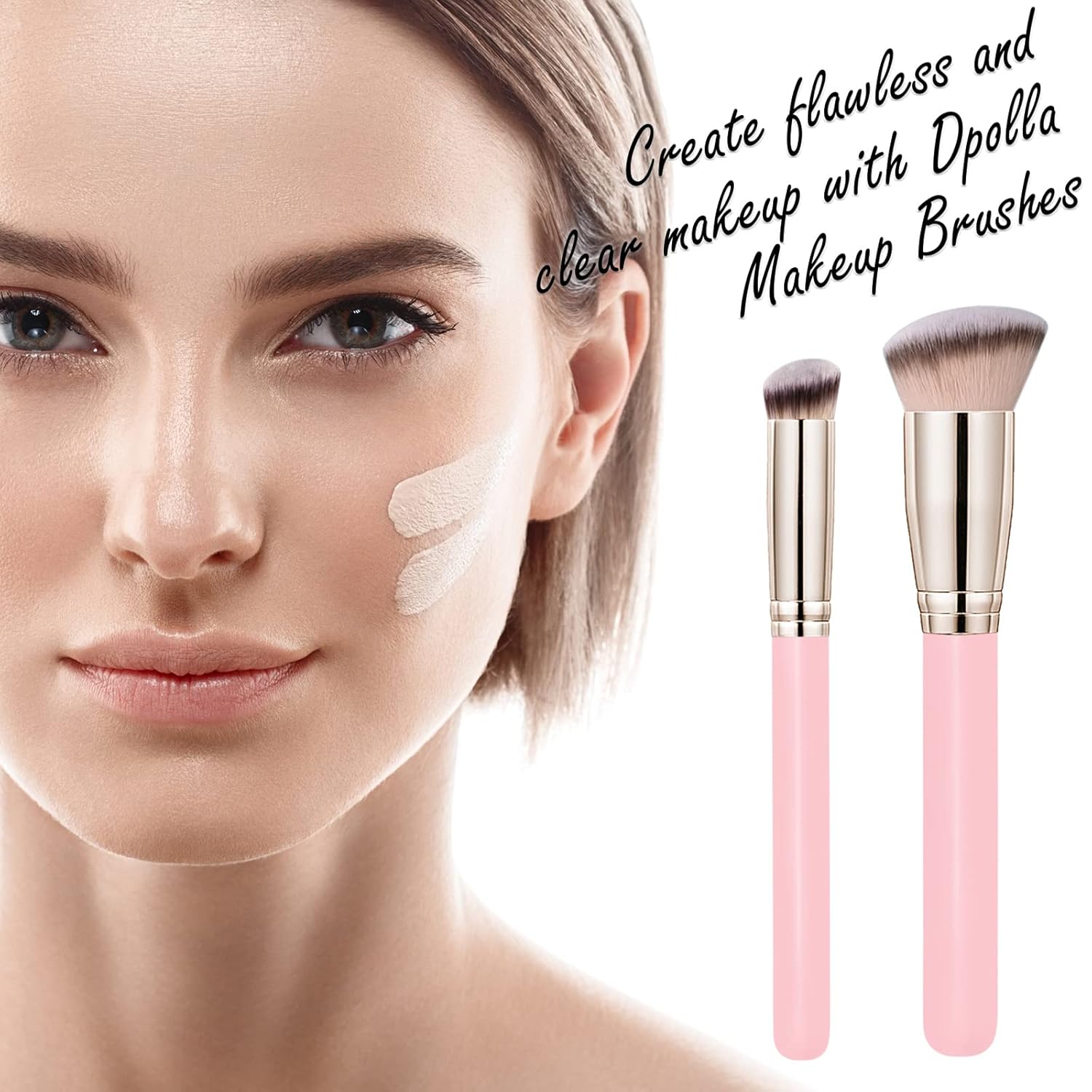 Makeup Brushes Dpolla Pro Foundation Brush and Flawless Concealer Brush Perfect for Any Look Premium Luxe Hair Contour Brush Perfect for Blending Liquid,Buffing,Cream,Sculpting,Mineral Makeup(Pink) - Image 2