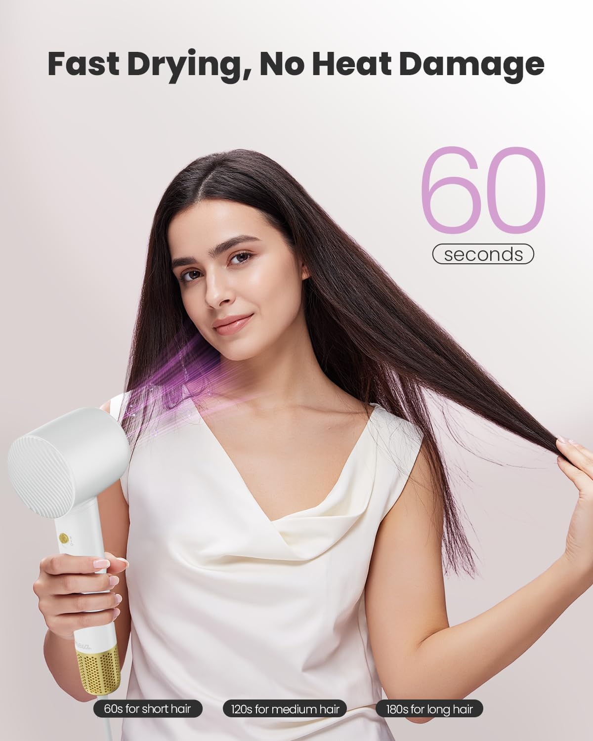 Mera Ionic Hair Dryer, Professional 1500W Brushless Motor High-Speed Blow Dryer with Magnetic Nozzle, Thermo-Control, Low Noise Compact Portable Lightweight Blowdryer Hairdryer for Men Women Travel - Image 4