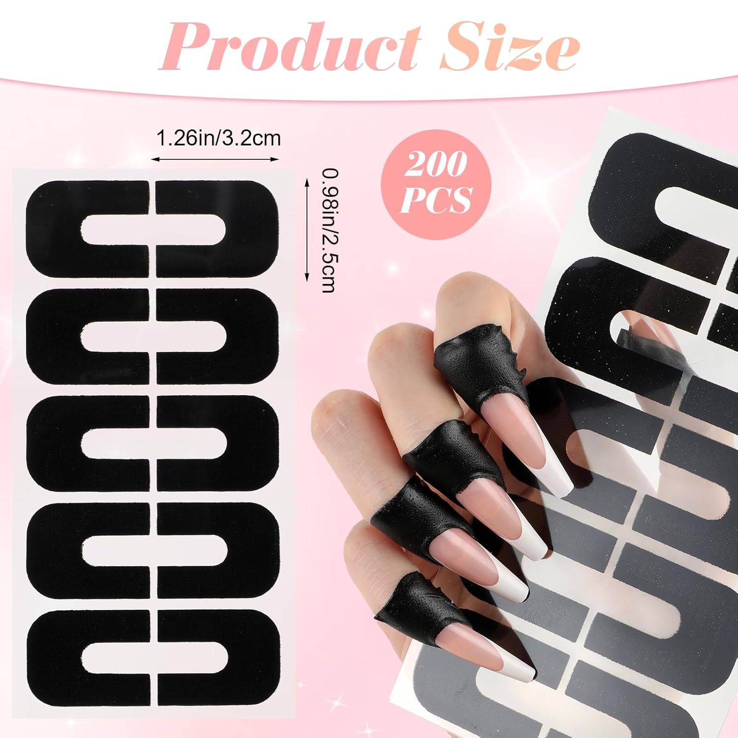 200PCS Nail Polish Protector for Fingers, Gel Nail Sticker, Peel Off Barrier 99.99%+ UV Finger Protection Skin Cuticle Protector Tape for Nail Painting, U-Shaped French Tip Nail Art Accessories DIY - Image 2
