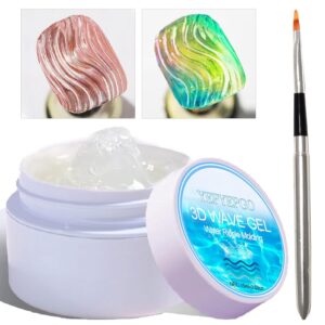 3D Texture Nail Gel with Pro Brush, 3D Wave Painting Craving Drawing Design Sculpture Gel Nail Art Glue for Rub Mirror Chrome Powder Salon Quality DIY at Home