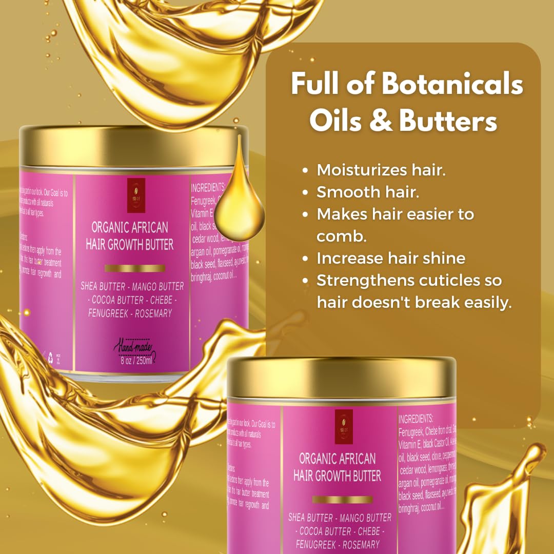 Chebe Hair Growth and Thickening Butter - Ayurvedic Deep Conditioner with Shea, Cocoa, Mango Butter, Fenugreek, and Rosemary for All Hair Types, 8 oz - Image 4