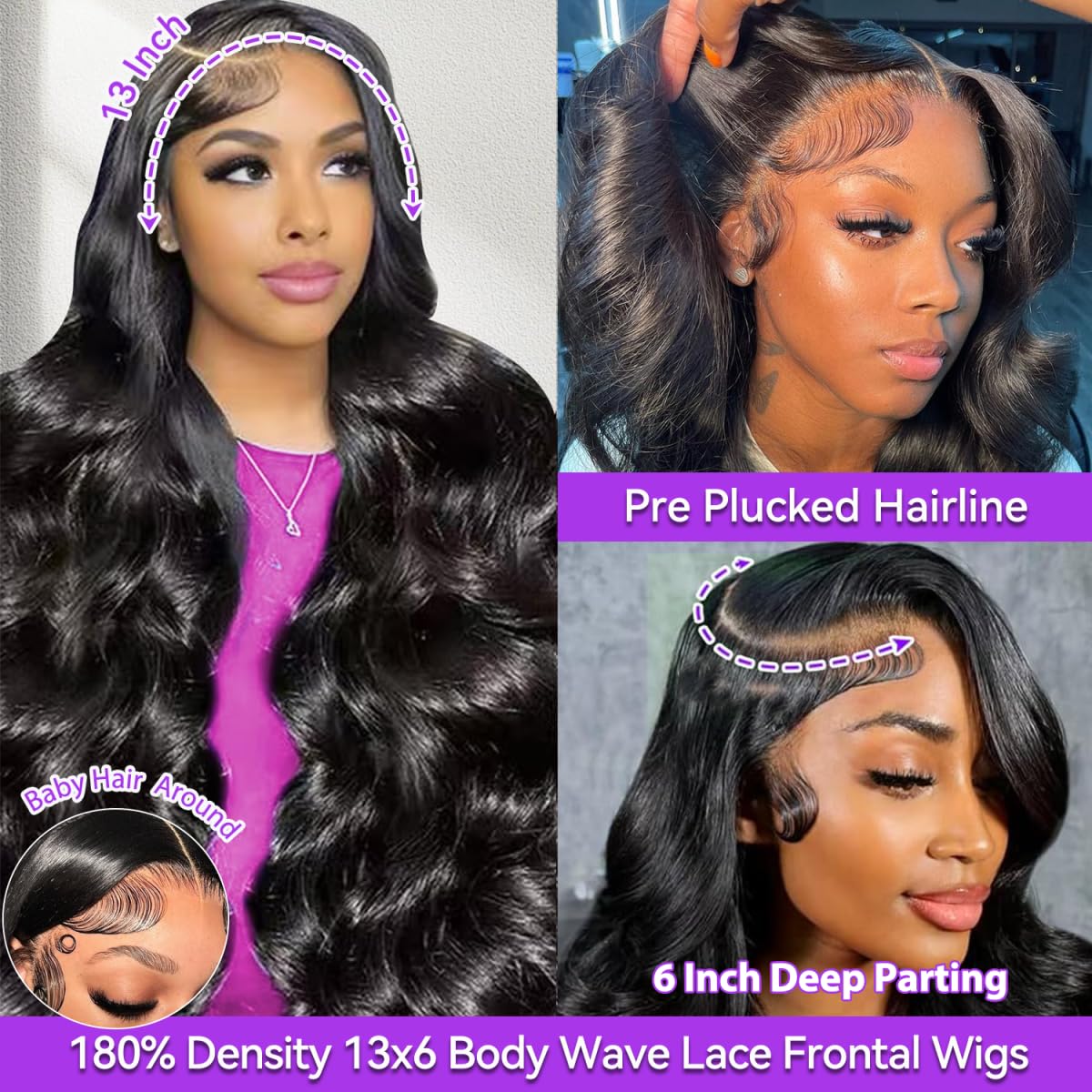 28 Inch 13x6 Lace Front Wigs Human Hair Pre Plucked Body Wave HD Transparent Lace Frontal Wigs Human Hair 180 Density Glueless Wig with Baby Hair for Women - Image 5