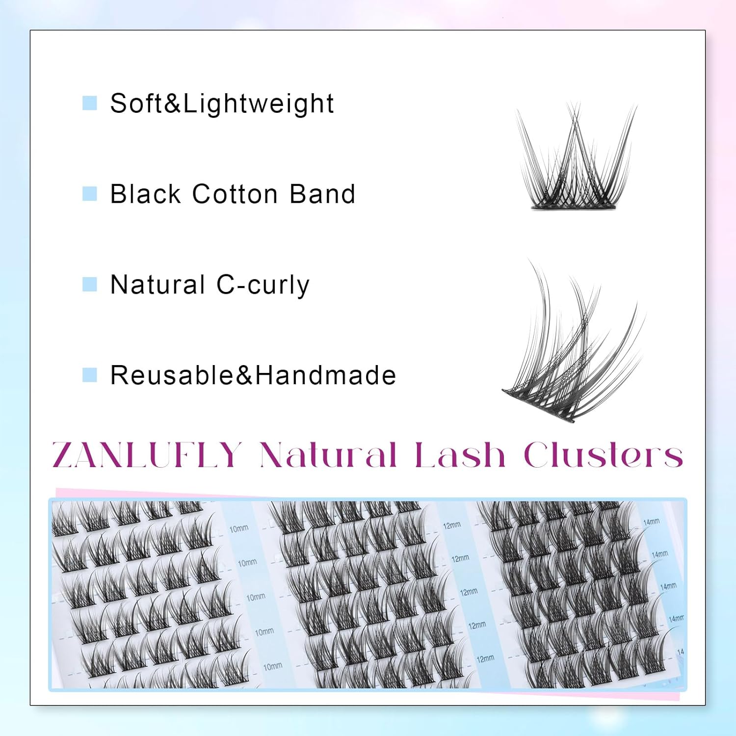 Lash Clusters Wispy Eyelash Clusters Natural C-Curly Cluster Lashes zanlufly Wispy Individual Lashes 150Pcs Eyelash Extension 10 12 14MM DIY Lash Extensional Lash Clusters - Image 6