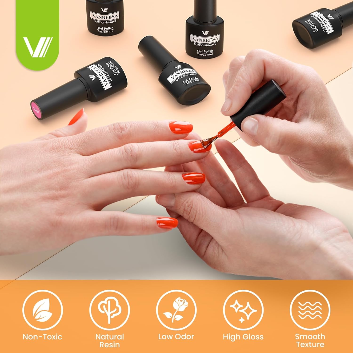 VANREESA 24 Pcs Gel Nail Polish Set, 21 Colors Bright Gel Polish with Base Coat Glossy & Matte Top Coat Red Orange Yellow Green Blue Pink Purple Gel Polish Kit Nail Kit Gifts for Women - Image 4