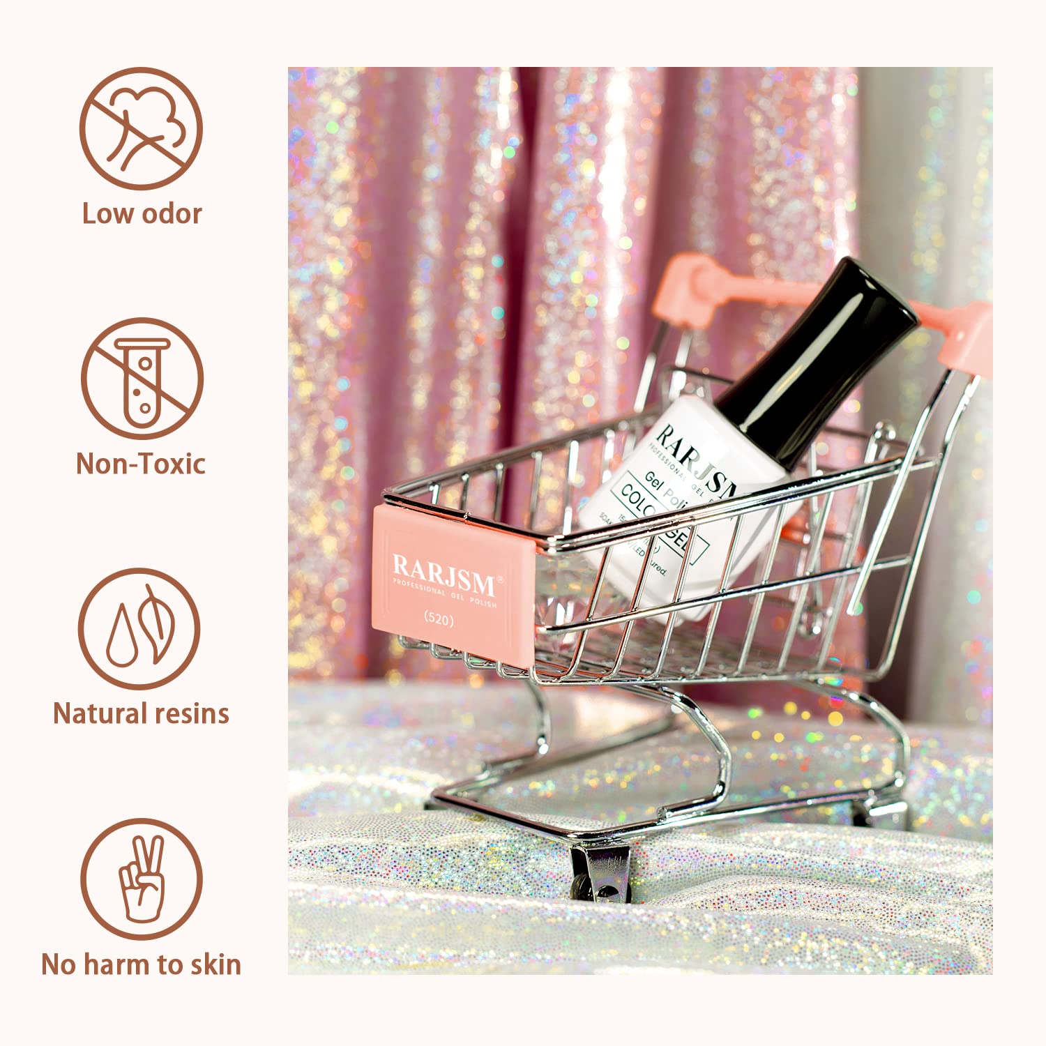 RARJSM Glitter Gel Nail Polish Rose Gold Sparkly Iridescent Rainbow Shimmer Metallic Pink Holographic Nail Gelpolish Soak off L e d U V Curing Required High Pigments for Home Manicure Nail Art 15ml - Image 3