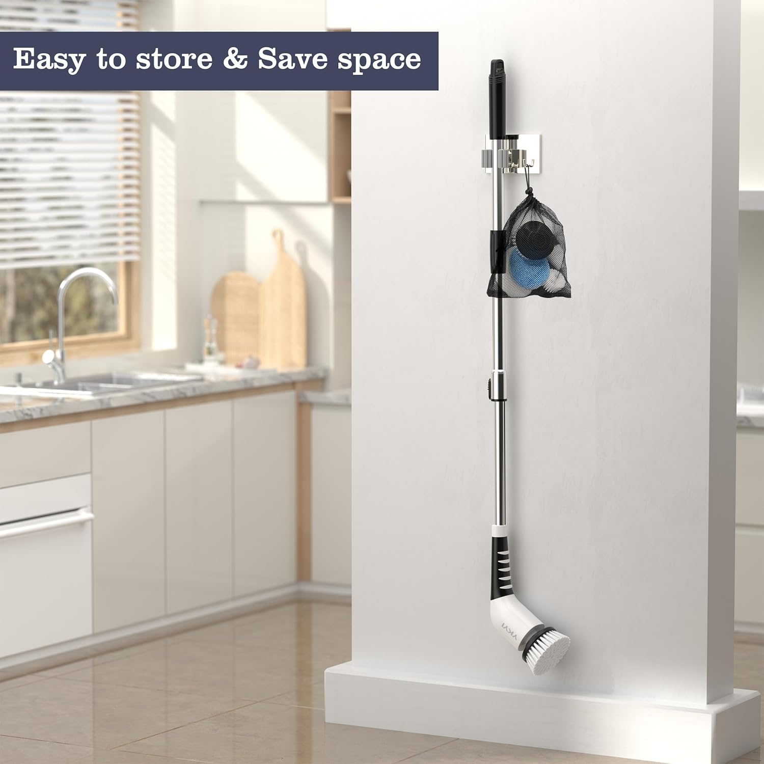 YKYI Electric Spin Scrubber,Cordless Cleaning Brush,Shower Cleaning Brush with 8 Replaceable Brush Heads, Power Scrubber 3 Adjustable Speeds,Adjustable & Detachable Long Handle,Voice Broadcast - Image 7