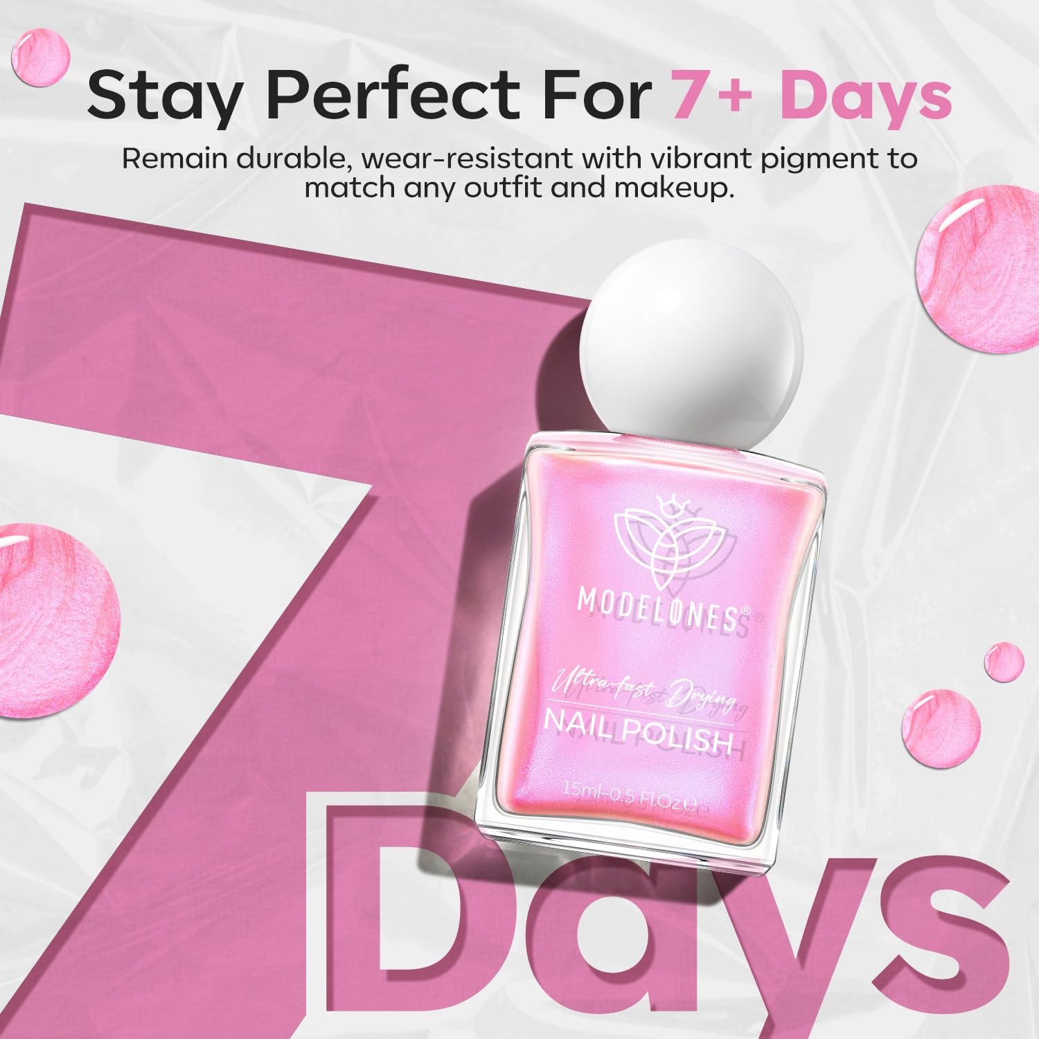 modelones Shine Pink Nail Polish, 15ml Shimmer Pearl Pink Nail Polish Quick Dry Nail Lacquer Strengthener Long Last Shine Fingernail Toe Nail Art DIY Home Travel Manicure Gift for Women Girls - Image 7