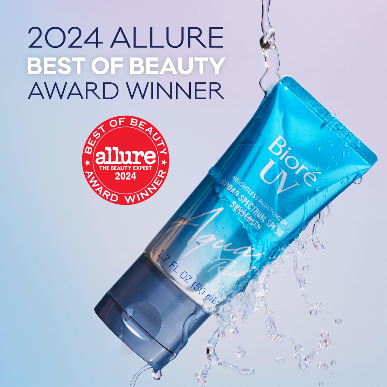 Bioré UV Aqua Rich Daily Hydrating Facial Moisturizer with SPF 50 | Oil Free Sunscreen & Primer for Makeup with Hyaluronic Acid, No White Cast, Non-Comedogenic, For Sensitive Skin, PA++++, 1.7 Oz - Image 2