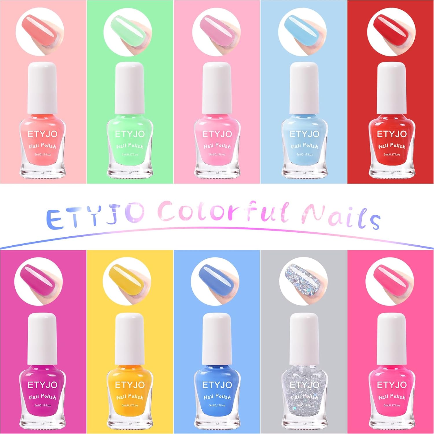 Kids Nail Polish Non-Toxic Nail Polish Set for Girls 10 rainbow Colors Water Based Peel Off Quick Dry Nail Polish Kit for Age 3+ Toddler Teen Birthday Gift - Image 2