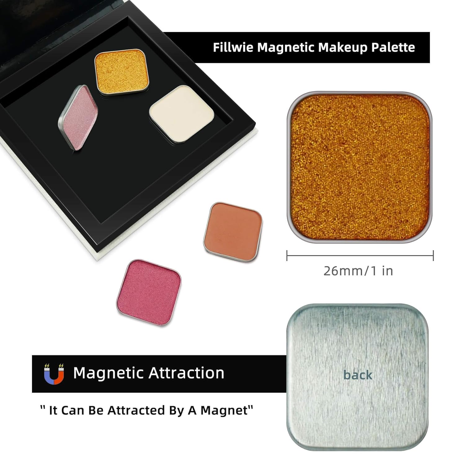 Magnetic single shimmer gold eyeshadow with metal pan, subtle shimmer orange eyeshadow refill pan, mini palette for empty magnetic palette (Ginger Gleam) - Image 5