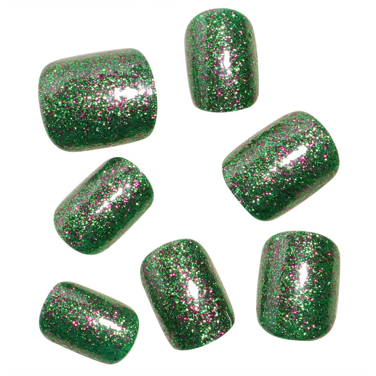 Green Glitter Press on Nails Short Square Fake Nails Christmas Glitter Acrylic Nails Artificial Glue on Nails Squoval False Nails Xmas Stick on Nails for Women Nails Decoration 24Pcs - Image 2