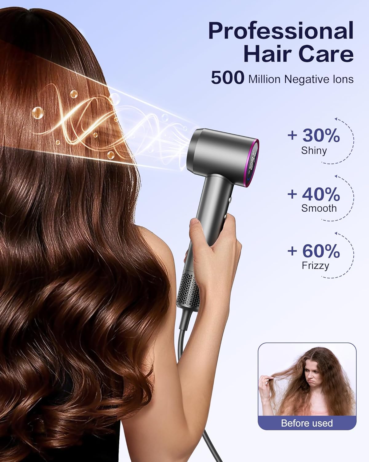 Hair Dryer,180000 RPM High-Speed Blow Dryer 500 Millions Negative Ionic Care Hair Dryer for Fast Drying, 50dB Low Noise Thermo-Control Hairdryer with Magnetic Diffuser & Nozzle for Women Salon Gray - Image 4