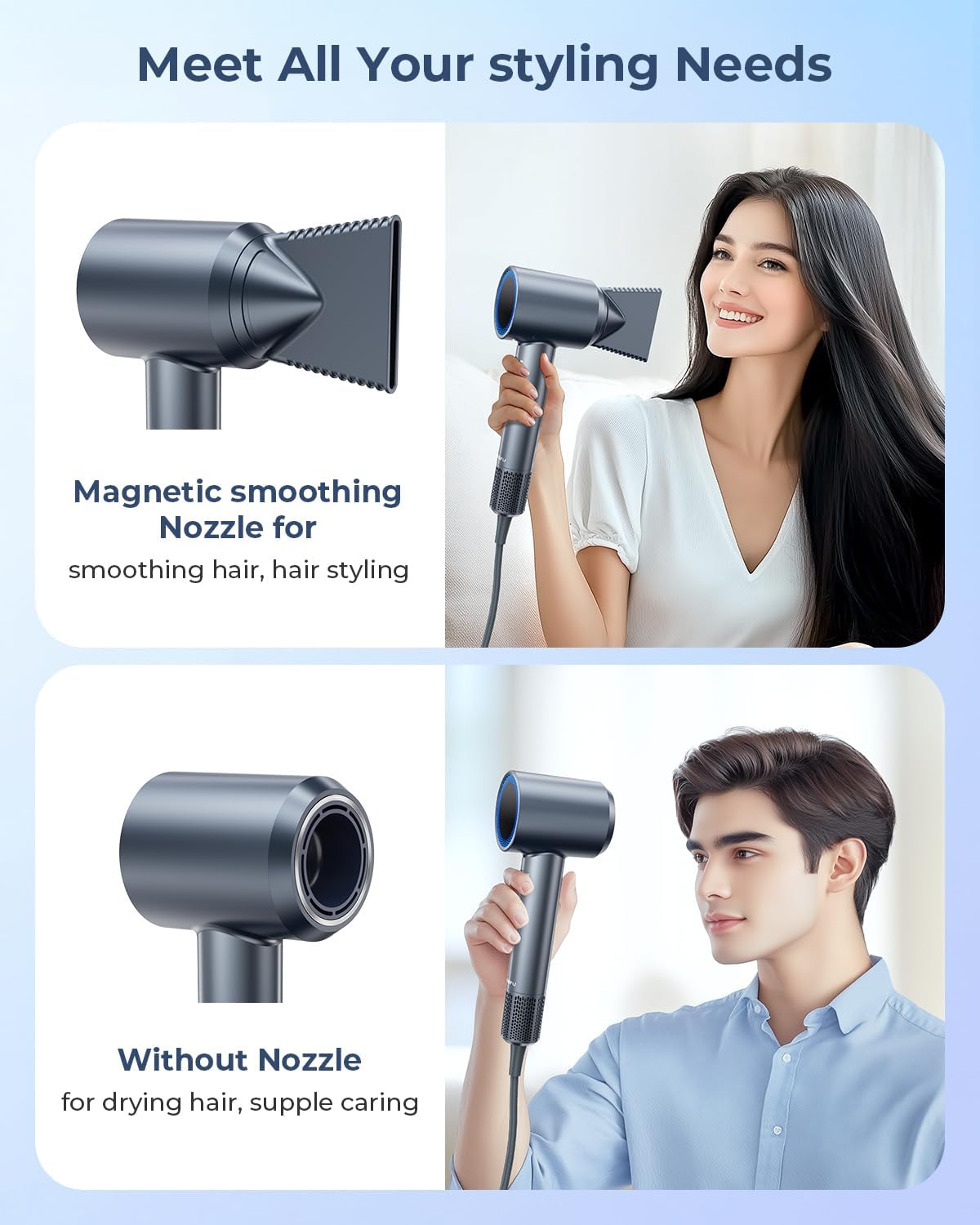 Hair Dryer, 150000 RPM Professional High-Speed Blow Dryer, Negative Ionic Hair Dryer for Fast Drying, Low Noise Thermo-Control HairDryer with Magnetic Nozzle for Home Travel Women Man + - Image 5
