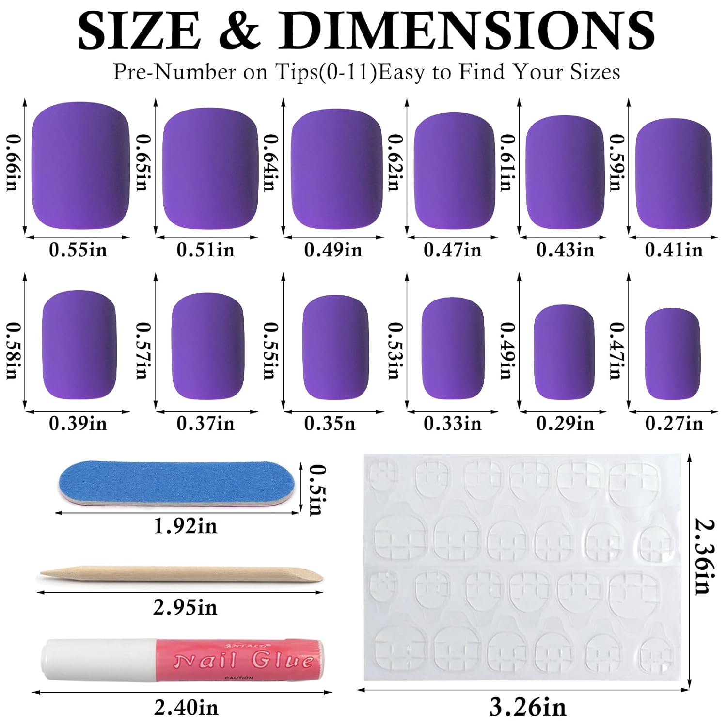 120 Pc Square Matte Purple Full Cover Press On Nails Kit for Women Girls Easy Application - Image 4