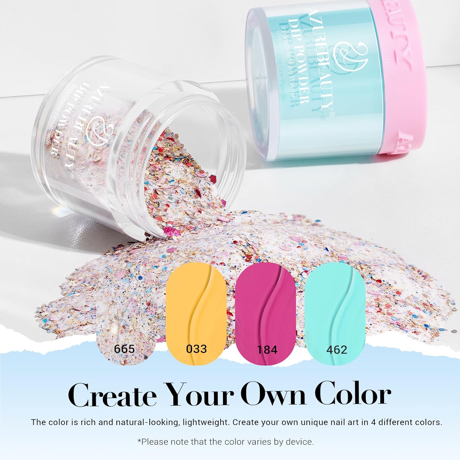 AZUREBEAUTY Dip Powder Nail Kit Starter, 4 Colors Pink Yellow Blue Glitter Dipping Powder Liquid Set Recycling Tray with Base & Top Coat Activator for French Fingernail Art Manicure Salon DIY at Home - Image 4