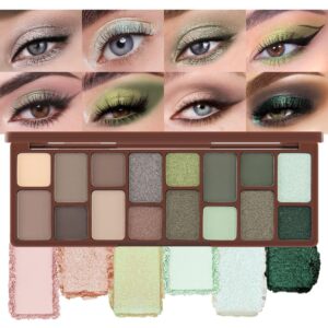 AMY'S DIARY 16 Color Nude light dark Brown Green Eye shadow Palette Makeup, Long Lasting, and Highly Pigmented. Waterproof camo Green eyeshadow palatte for woman