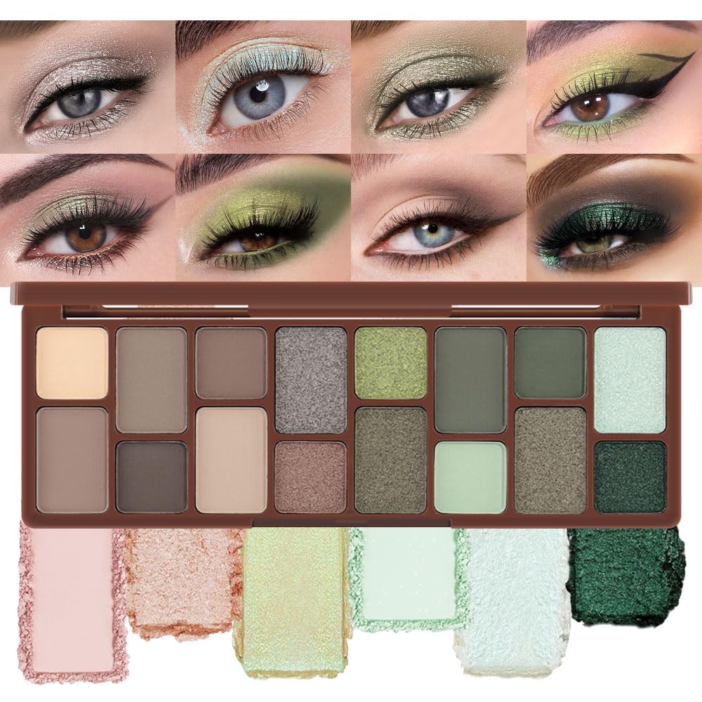 AMY'S DIARY 16 Color Nude light dark Brown Green Eye shadow Palette Makeup, Long Lasting, and Highly Pigmented. Waterproof camo Green eyeshadow palatte for woman