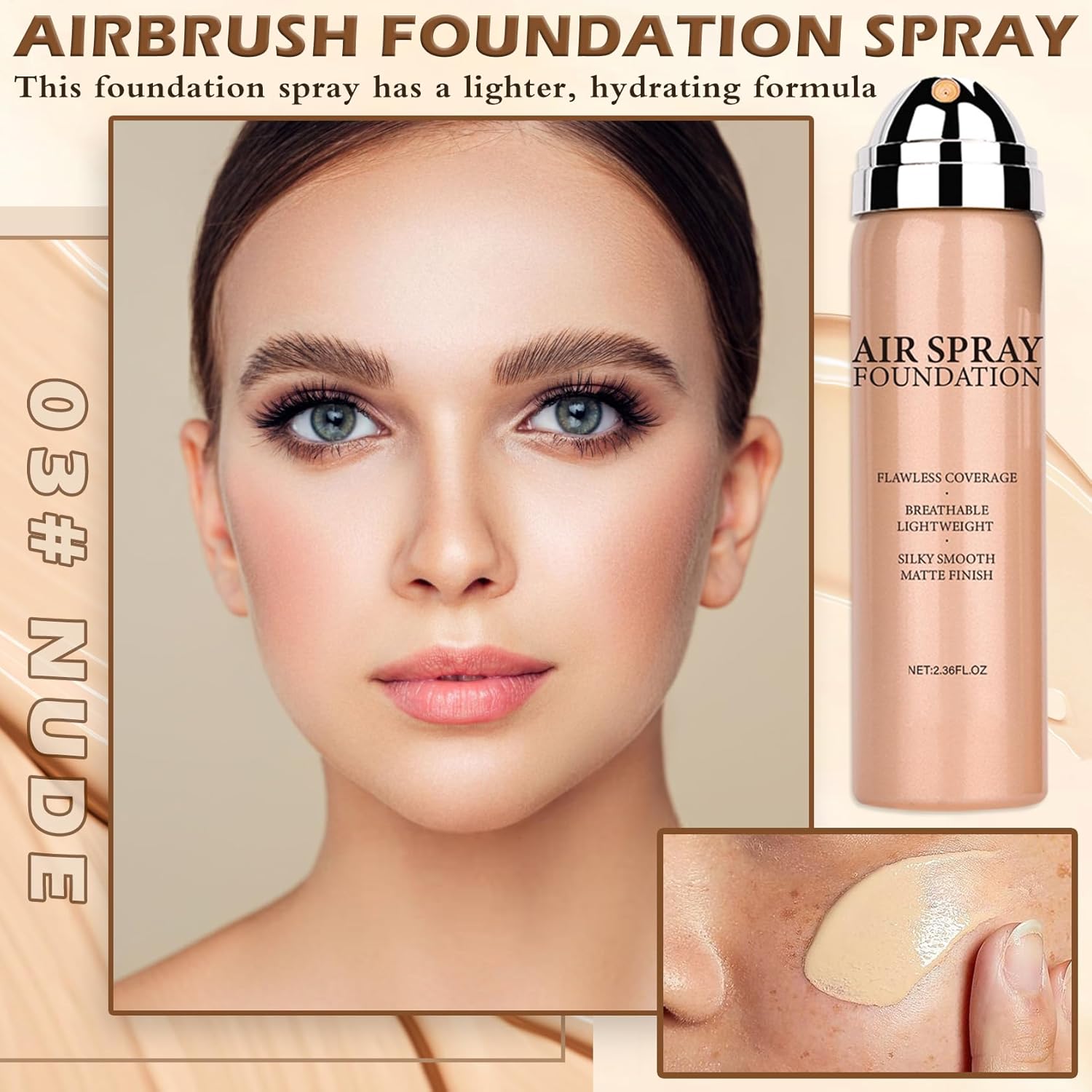 AIUEO Magic Minerals Airbrush Foundation Silk Smooth Airbrush Spray Foundation Full Coverage Flawless Setting Spray Makeup-Nude - Image 2