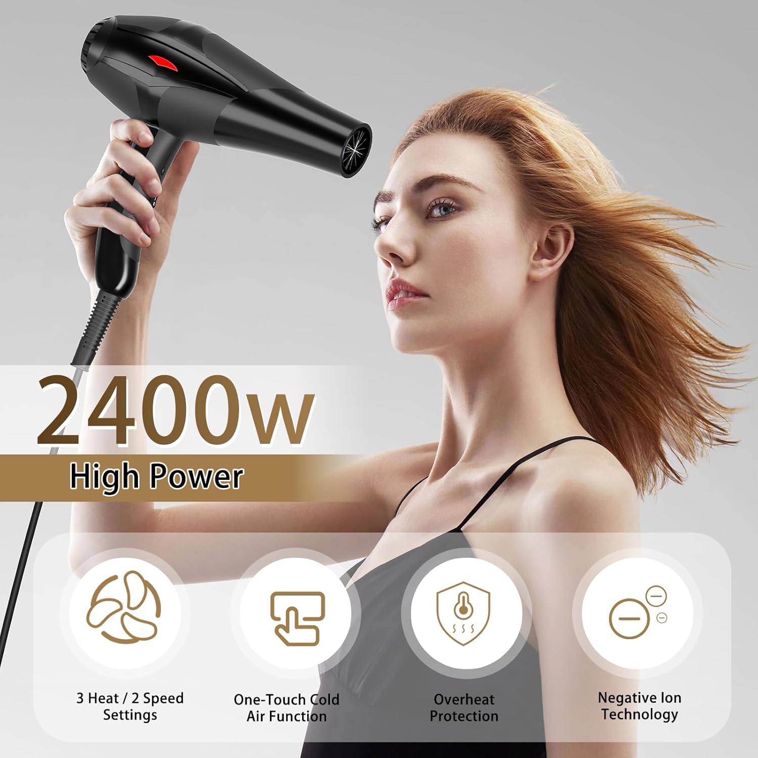 Hair Dryer Professional Ionic Salon Hair Dryer 2400W Powerful Fast-Drying Blue Light Ionic Hair Dryers with Diffuser, AC Motor Constant Temperature Quiet Ion Dryers for Women Men - Image 2