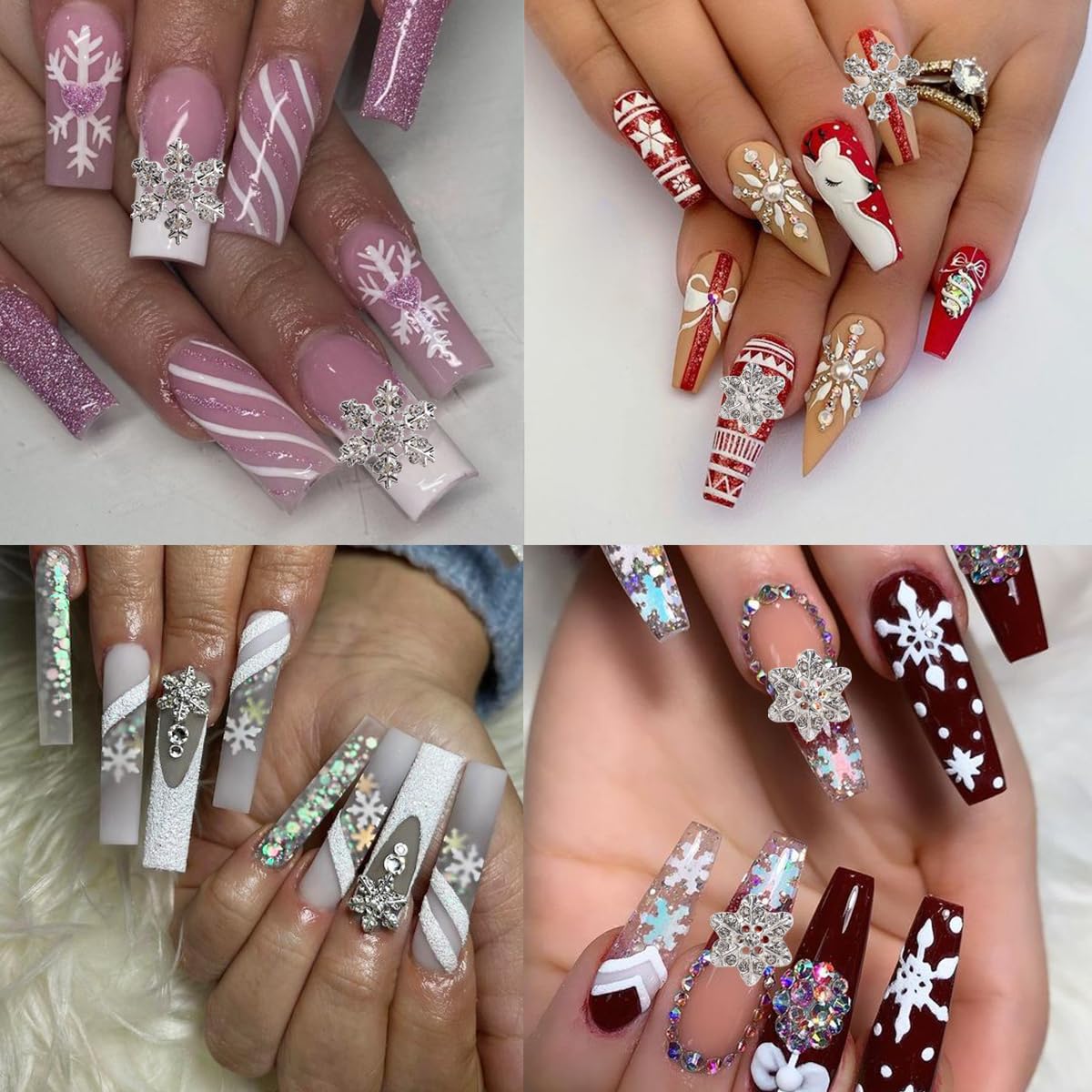 20pcs Christmas Nail Charms Alloy Snowflake Art Charms Silver Rhinestones Design Xmas Gems for Acrylic Nails Supplies Shiny Zircon Snowflake for Women DIY Holiday Decor - Image 3
