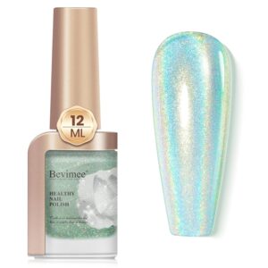 Holographic Nail Polish 12ML Fast Drying Iridescent Chameleon Nail Lacquer, Rainbow Effect Shimmer Glitter FingerNail Blue Green Laser Holo Polish Nail Art-No Require Cured