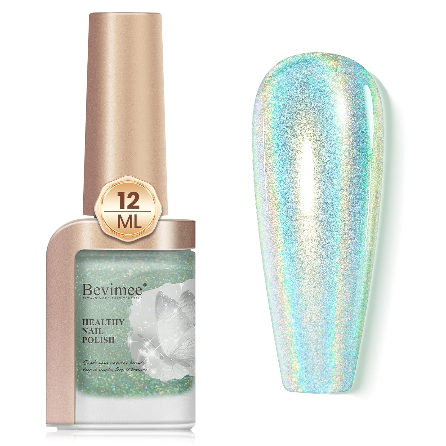 Holographic Nail Polish 12ML Fast Drying Iridescent Chameleon Nail Lacquer, Rainbow Effect Shimmer Glitter FingerNail Blue Green Laser Holo Polish Nail Art-No Require Cured