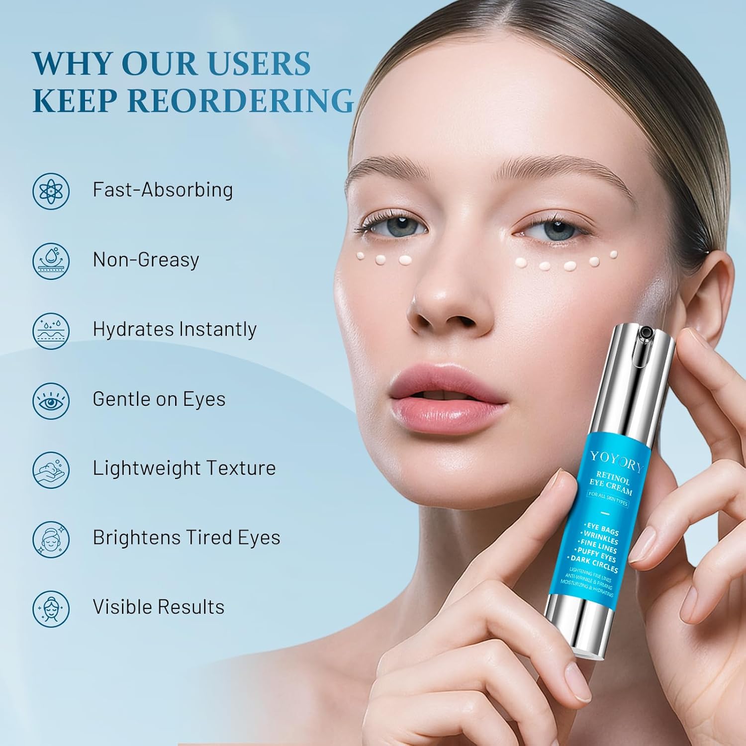Retinol Under Eye Cream - Eye Cream for Eye Bags, Dark Circles, and Fade Wrinkles, Fine Lines Skin Care Treatment for Women and Men, 20ML blue - Image 3