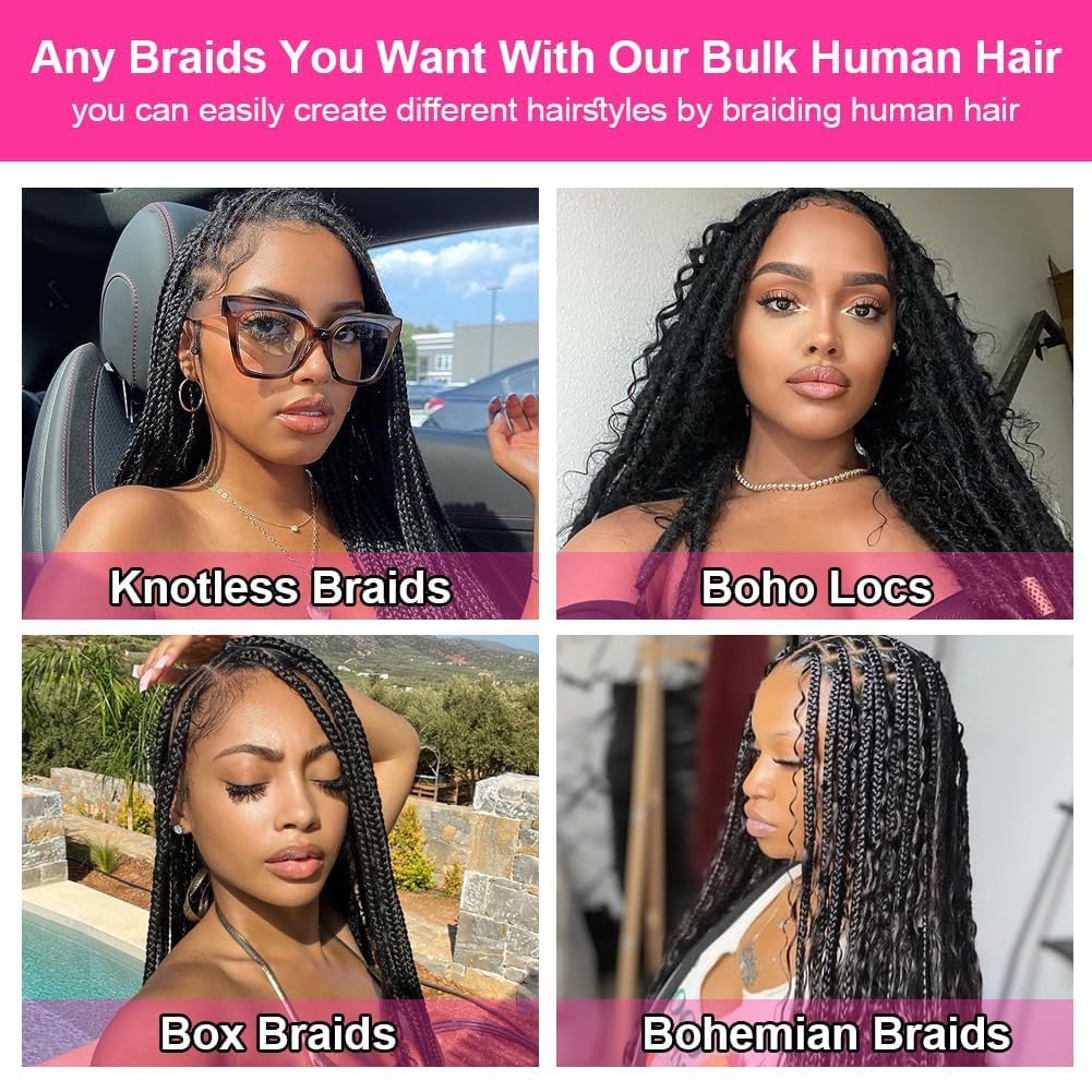 Human Braiding Hair 3 Bundles/Pack 150g Curly Water Wave Human Bulk Hair for Braiding No Weft 10A Brazilian Virgin Human Braiding Hair for Boho Braids Wet and Wavy Braids Extensions (16 16 16inch) - Image 8