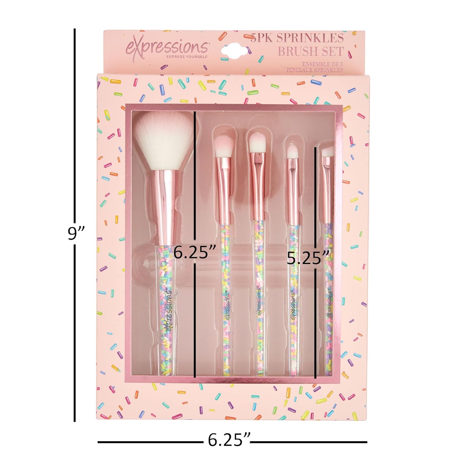 5pc Sprinkle Confetti Makeup Brush Set in Pink - Beautiful Makeup Brush Set w/Rainbow Sprinkles Handles, Dense Bristles | Premium Cosmetic Brushes - Image 7