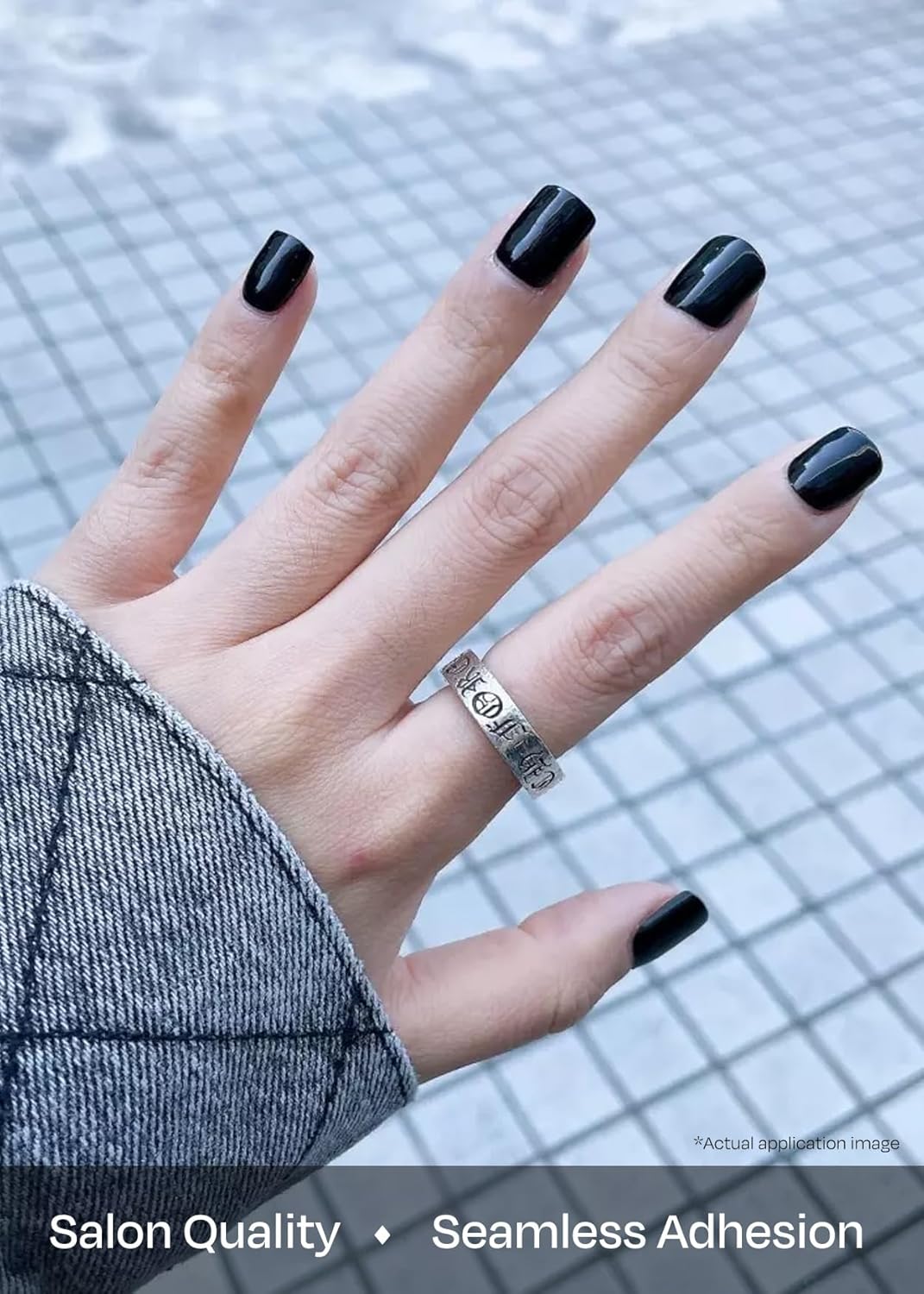 ohora Semi Cured Gel Nail Strips (N Onyx) - Dark, Solid, Works with Any UV/LED Lamps, Salon-Quality, Long Lasting, Easy to Apply & Remove - Includes 2 Prep Pads, Nail File & Wooden Stick - Image 4