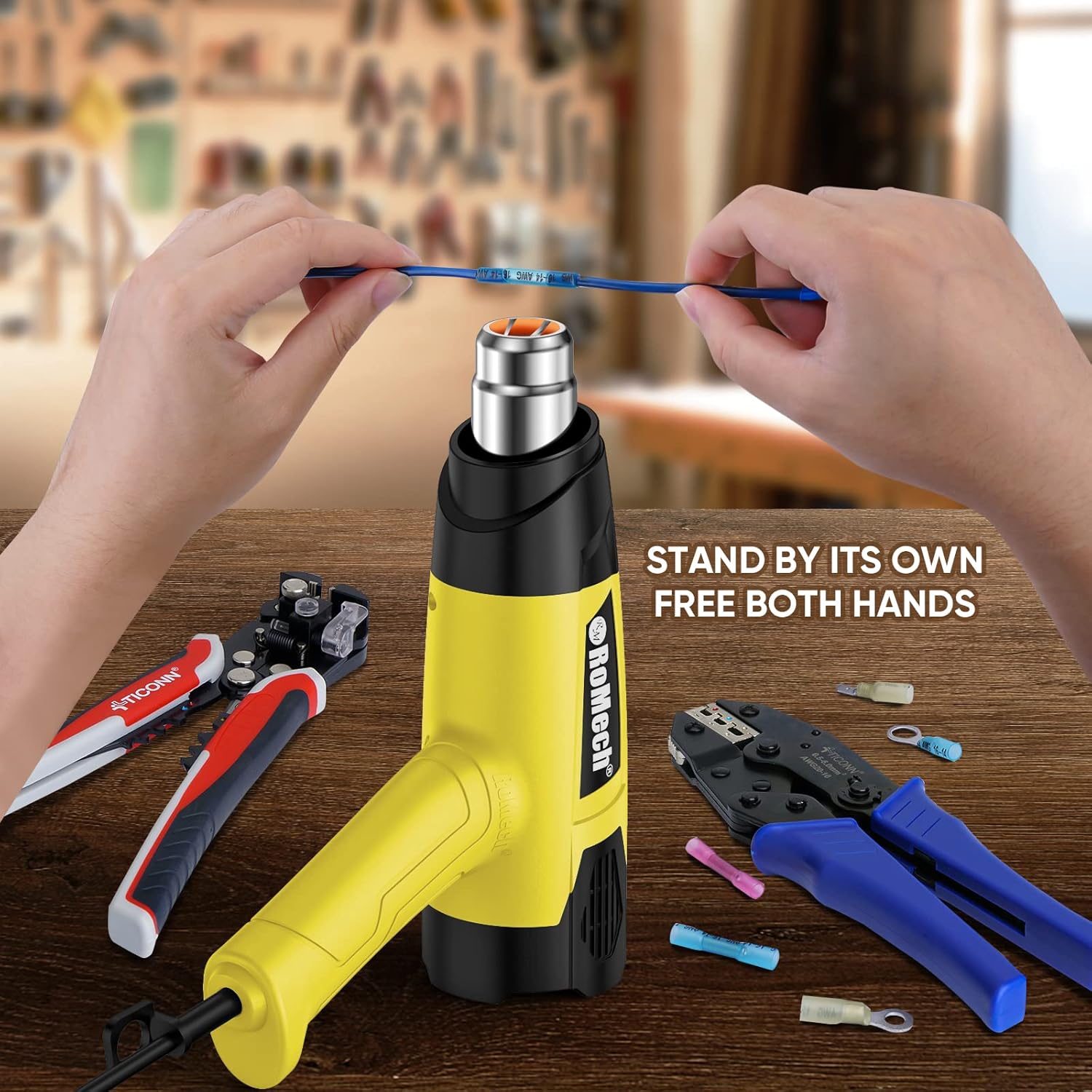 ROMECH Heat Gun, Heavy Duty Fast Heating, Variable Control 120°F~1200°F (50℃-500℃) 4 Nozzles Heat Gun for Crafting, Shrink Tubing,Vinyl Wrap(Yellow) - Image 6