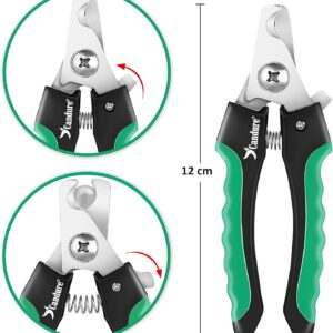 Candure Dog Nail Clippers Professional Pet Nail Clipper Suitable for Cats, Rabbits and Guinea Pigs - Safety Lock/Protective Guard to Avoid Over Cutting (Green, Medium to Small)