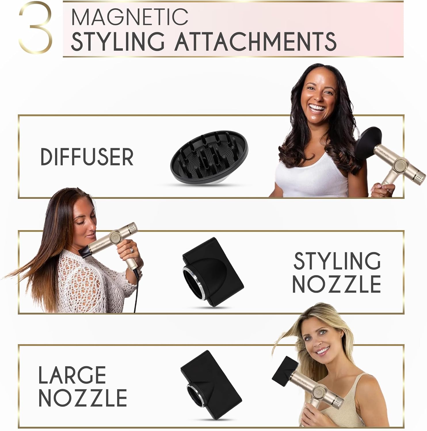 ELLA BELLA® Professional Ionic Hair Dryer with Diffuser • Negative Ion Blow Dryer • Suitable All Hair Types • Intelligent Heat Control & Rapid Drying Speeds • Lightweight Design • Low Noise Technology - Image 7