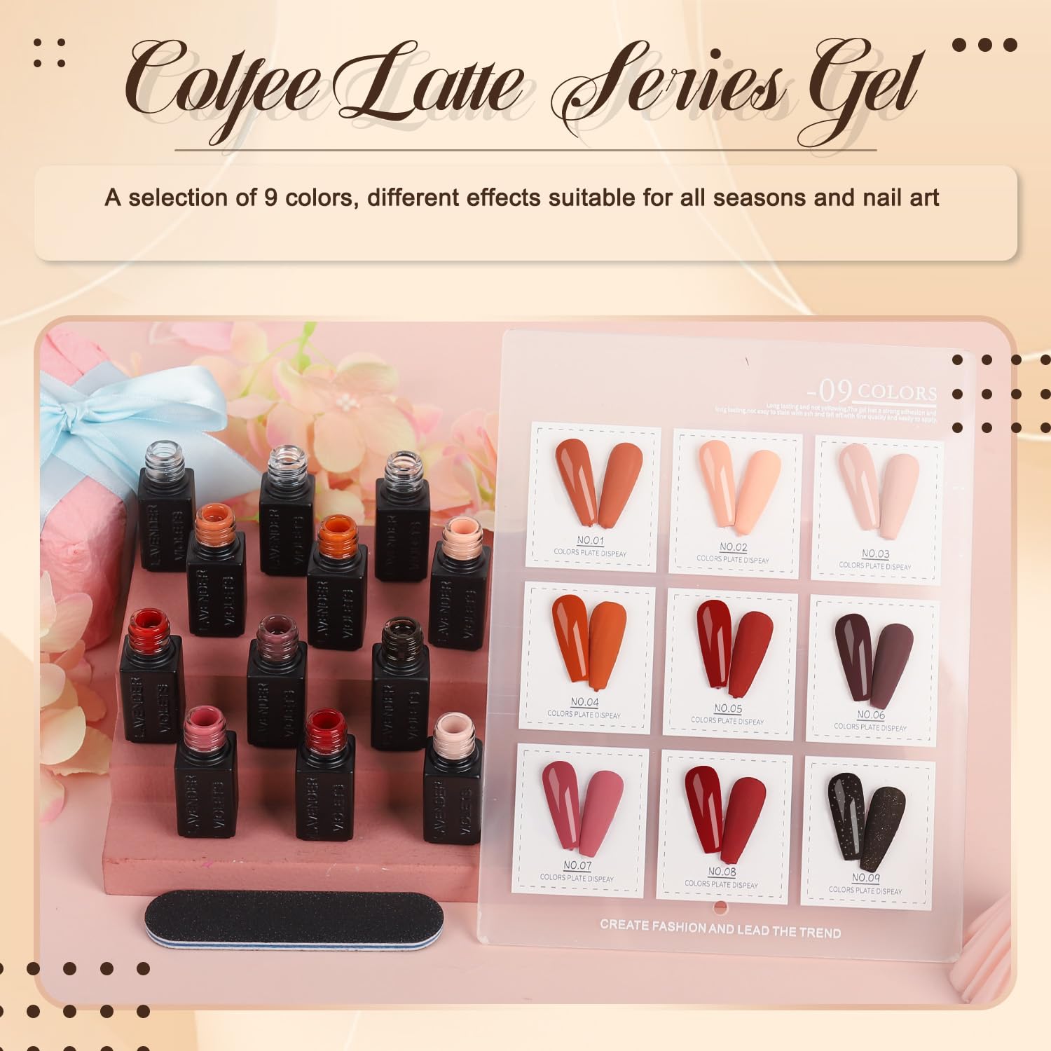 Lavender Violets 13pcs Gel Nail Polish Set – 9 Nude Brown Skin Tone Roasted Chestnuts Chocolate Neutral Beige Khaki Gel Polish Collection All Seasons Nail Art Manicure DIY for Home Salon C600B - Image 5