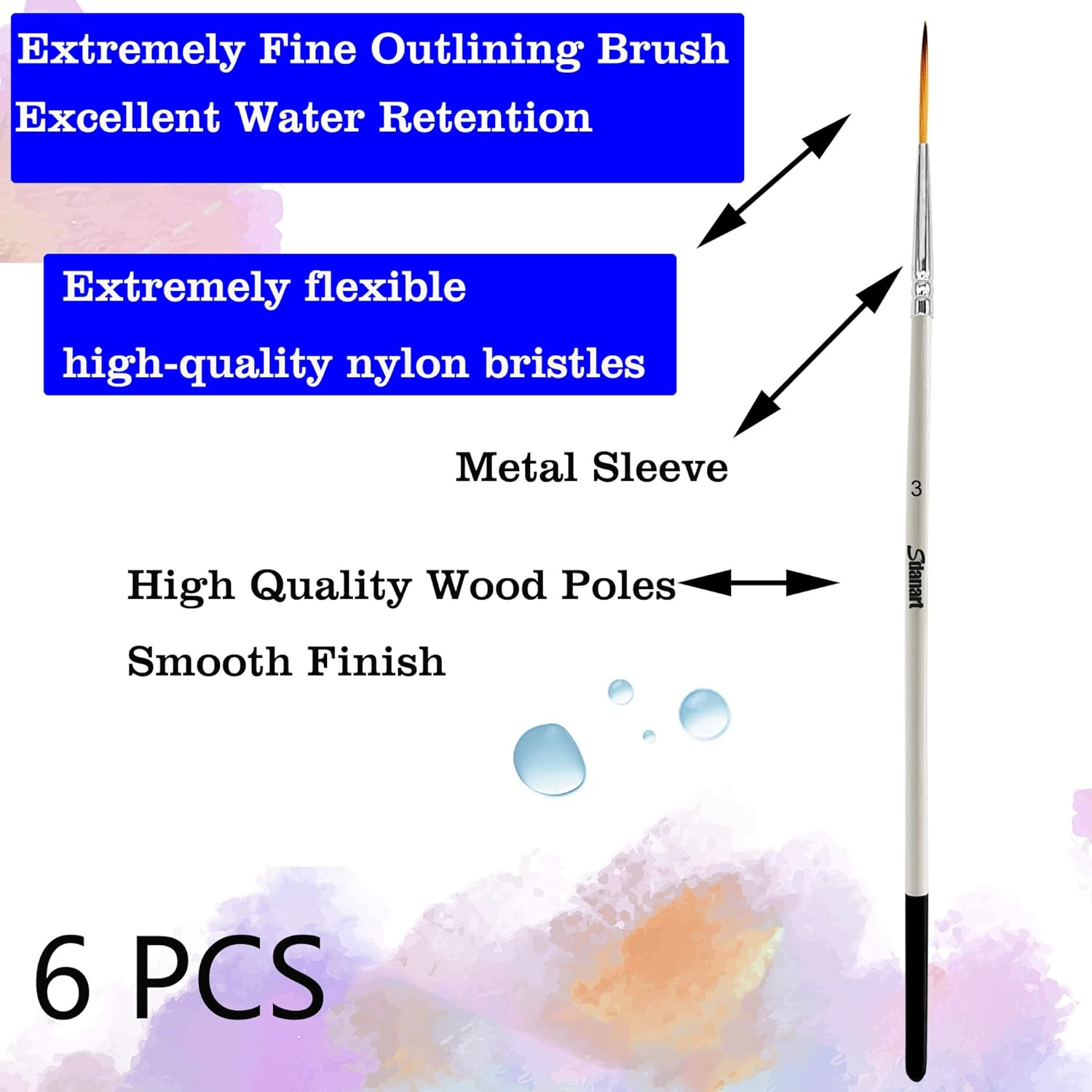 Script Liner Paintbrush 6 PCS Highly Flexible Liner Brush Extra Long Fine Point Tip Pinstriping Scroll Outlining Brush for Acrylic Watercolor Oil Gouache - Image 3